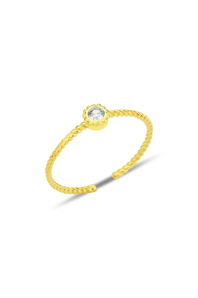 Gümüş altın yaldızlı zirkon taşlı alttan ayarlanabilir burgulu tek taş yüzük SGTL12230GOLD ürün görseli 1