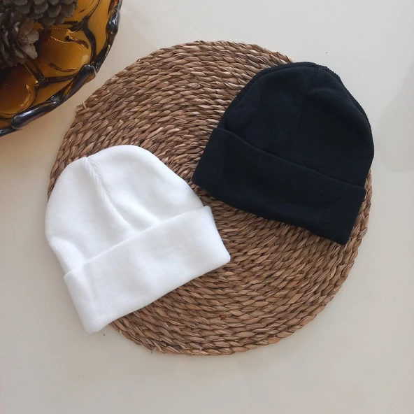 MARS BABY Kız Erkek Unisex Çocuk Siyah Beyaz Triko Düz Katlamalı Bere ürün görseli 1