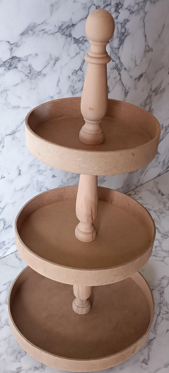 Hobi Adn 90196 3 KAT Sunumluk Set Çerez Meyve Pasta Ahşap MDF Kayın HAM El Yapım ürün görseli 1