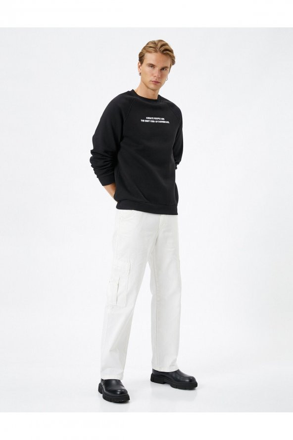 Slogan Baskılı Sweatshirt Reglan Kol Bisiklet Yaka Ribanalı ürün görseli 1