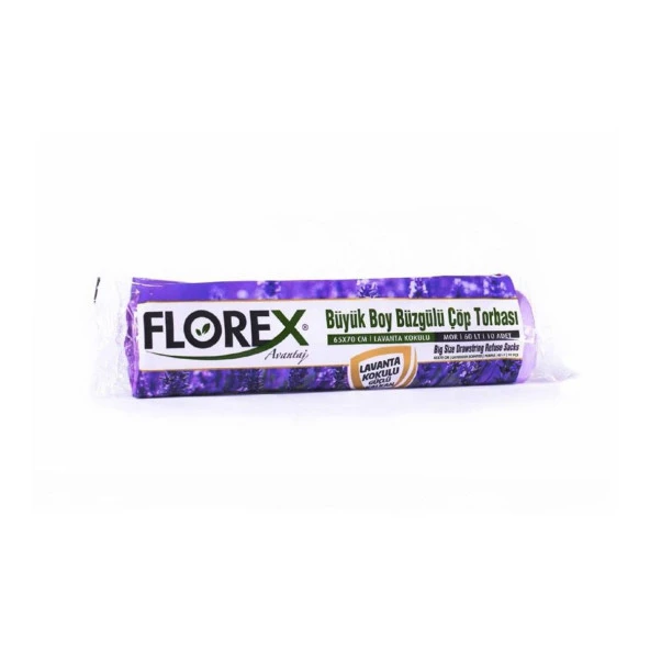Florex 60 Litre Büzgülü Lavanta Kokulu Mor Çöp Torbası Poşeti / 65 x 70 Cm. - 10 Adetlik 1 Rulo ürün görseli 1