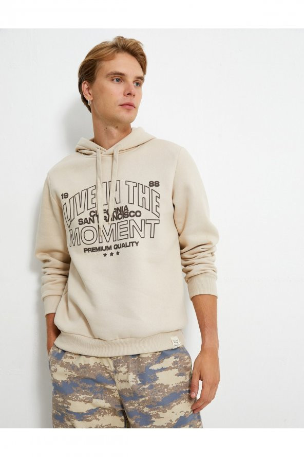 Kapşonlu Sweatshirt İşleme Detaylı Uzun Kollu ürün görseli 1
