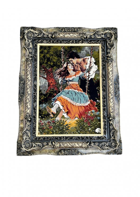Çardaktaki Çift Adlı İran Tebriz Halı Tablo 97x76cm - Duvar Halı Kilim Tablo ürün görseli 1