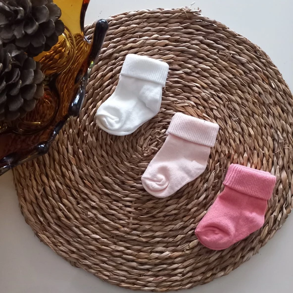 MARS BABY Kız Bebek Beyaz Somon 3lü Kıvrık Soket Çorap ürün görseli 1