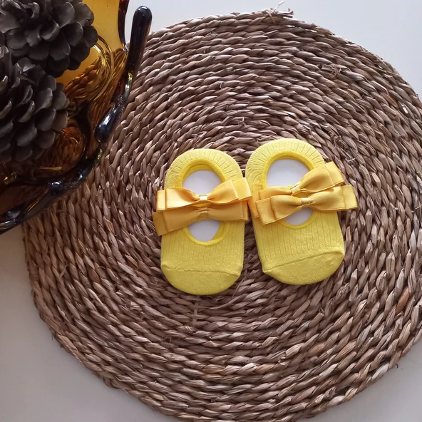 MARS BABY Kız Bebek Sarı Fiyonklu Babet Çorap ürün görseli 1