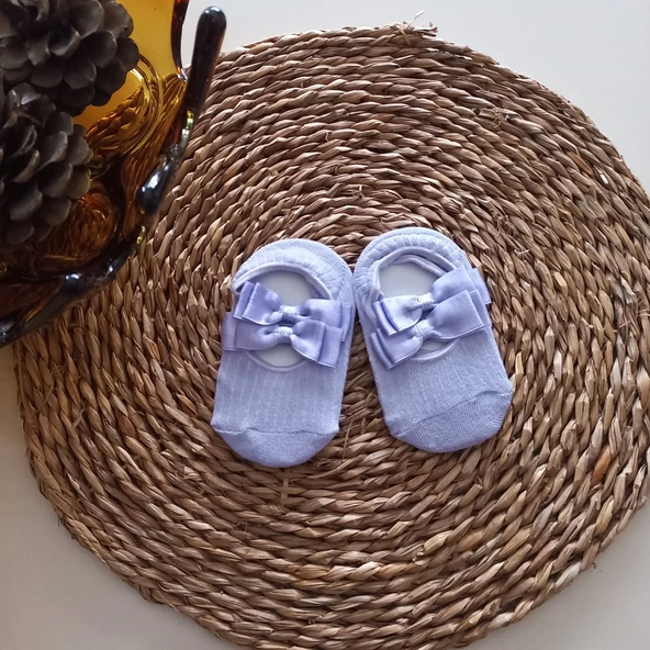 MARS BABY Kız Bebek Lila Fiyonklu Babet Çorap ürün görseli 1