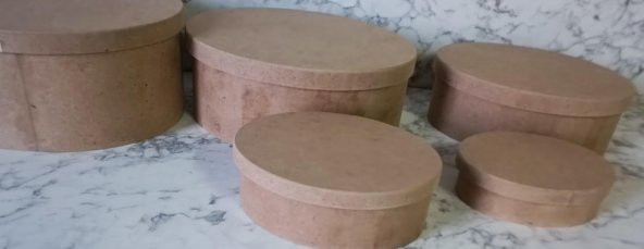 Hobi Adn 90197 5'li Kutu Set Oval Ahşap HAM MDF Maşuka Özellik MODEL El Yapım ürün görseli 1