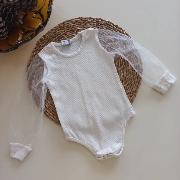 MARS BABY Kız Bebek Krem Tüllü Çıtçıtlı Özel Gün Badi ürün görseli 1