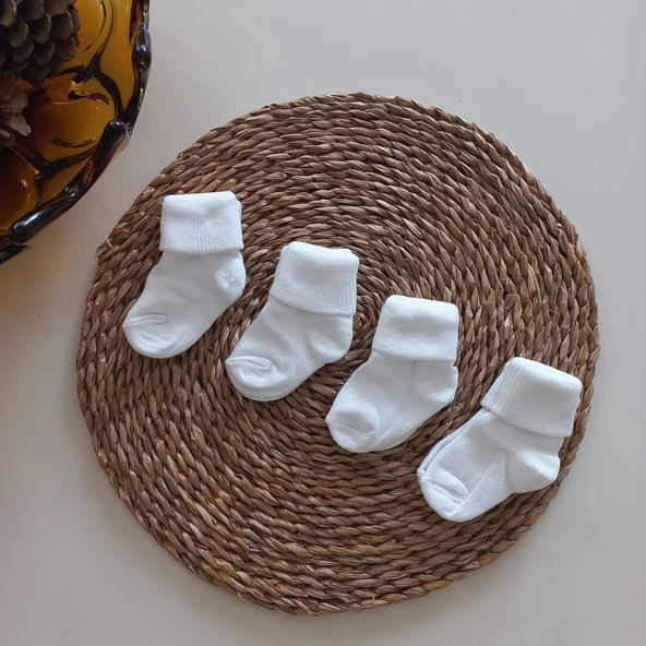 MARS BABY Kız Erkek Bebek Krem 4lü Kıvrık Soket Çorap ürün görseli 1