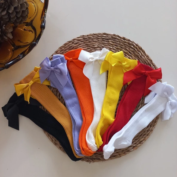 MARS BABY Kız Bebek 8li Fiyonklu Dizaltı Çorap Set ürün görseli 1