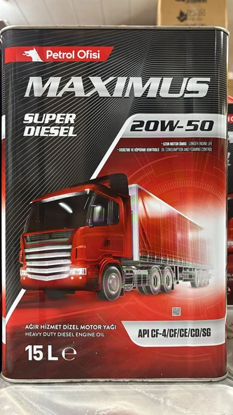 Petrol Ofisi Maximus Süper Dizel 20w-50 15 lt  2026 üretimMotor Yağı ürün görseli 1