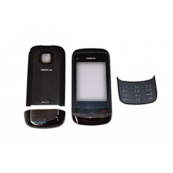 Nokia C2-02 Kapak Nokia C2-02 uyumlu Siyah ön Kapak Arka Kapak Tuş Takımı ürün görseli 1