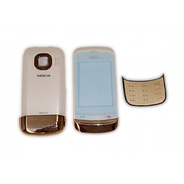 Nokia C2-02 Kapak Nokia C2-02 uyumlu Beyaz Gold ön Kapak Arka Kapak Tuş Takımı ürün görseli 1