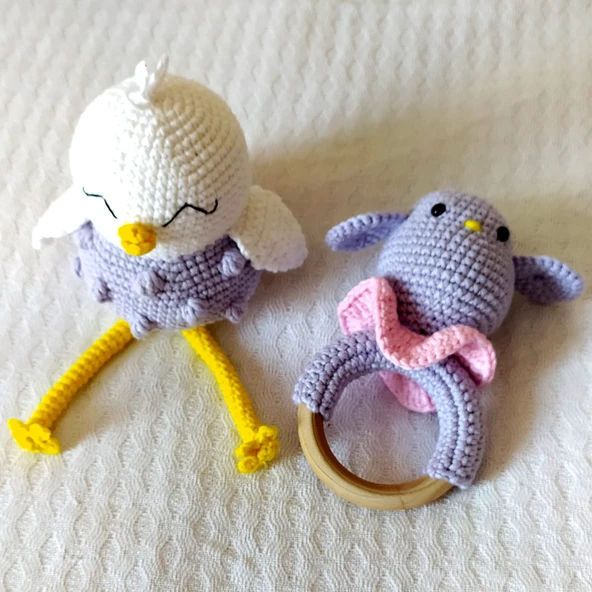 Sevimli Kuş ve Çıngırak Amigurumi Organik Oyuncak ürün görseli 1