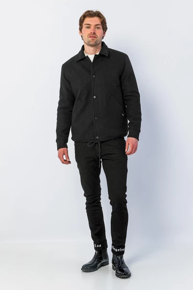 Erkek Regular Fit Çıt Çıtlı Gömlek Yaka Cepli Kışlık Astarlı Kaşe Mont - Resim 8