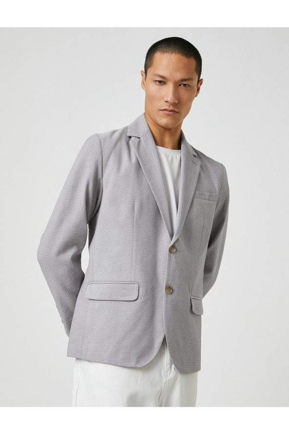 Basic Blazer Ceket Geniş Yaka Düğmeli Cep Detaylı - Resim 2
