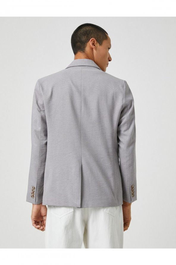 Basic Blazer Ceket Geniş Yaka Düğmeli Cep Detaylı - Resim 4