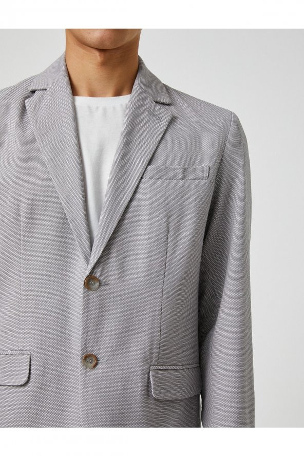 Basic Blazer Ceket Geniş Yaka Düğmeli Cep Detaylı - Resim 5