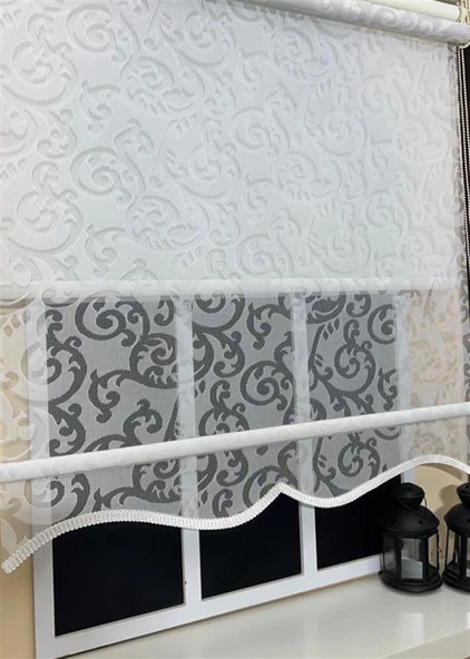 StorBurada Çift Mekanizmalı Kirli Beyaz Tül Perde ve Ekru Stor Perde STB-99  Beyaz 130 x 200 ürün görseli 1