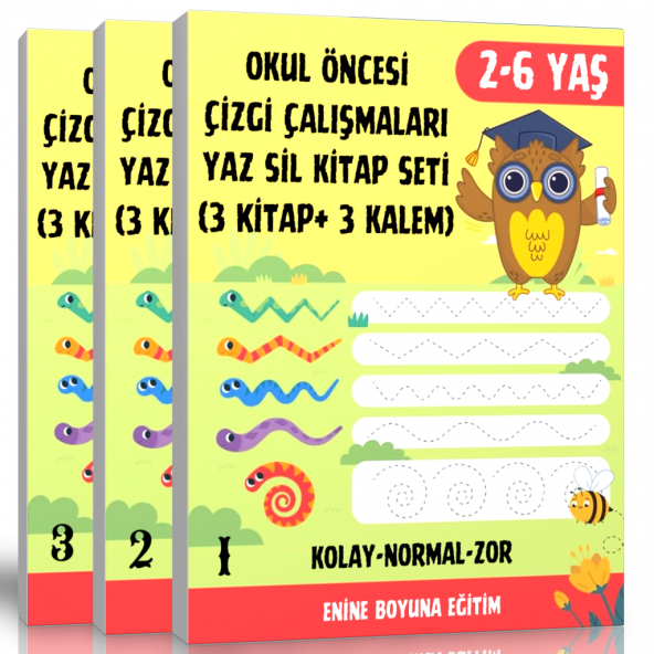 Okul Öncesi Çizgi Çalışmaları YAZ SİL Seti (3 Kitap + 3 Silinebilir Kalem) ürün görseli 1
