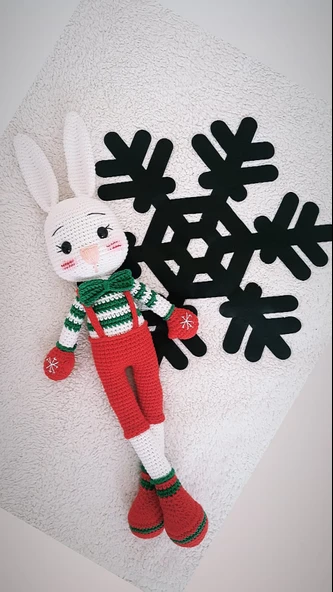 Tavşan Ponçik Yanak Yılbaşı Amigurumi Organik Oyuncak ürün görseli 1