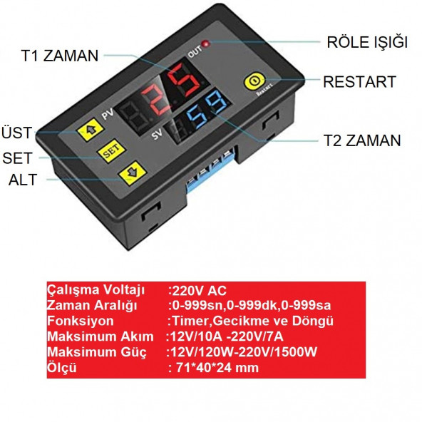 T3230 220V 1500W Timer Zaman Rölesi - Resim 2