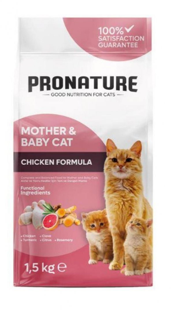 Pronature Mother & Baby Anne ve Bebek Kediler İçin Tavuklu ve Pirinçli Kedi Maması 1,5 kg ürün görseli 1