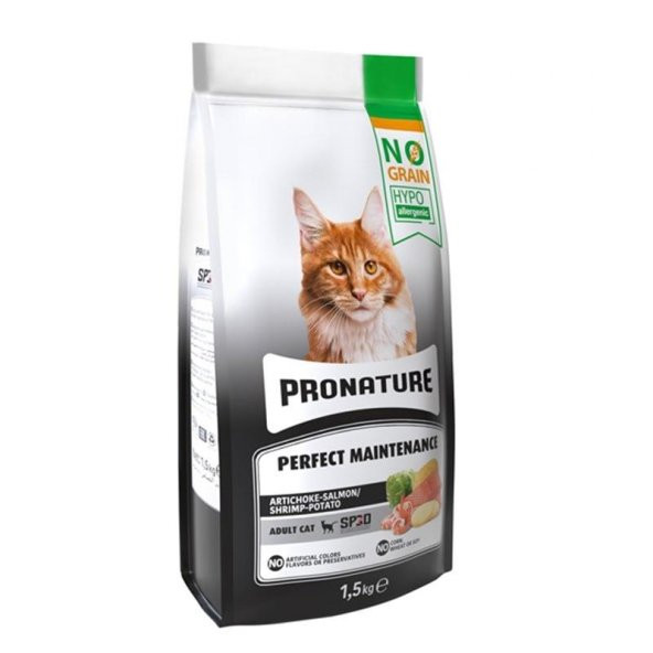 Pronature Hypo-Allergenic Tahılsız Somonlu Karidesli ve Enginarlı Yetişkin Kedi Maması 1.5 Kg ürün görseli 1