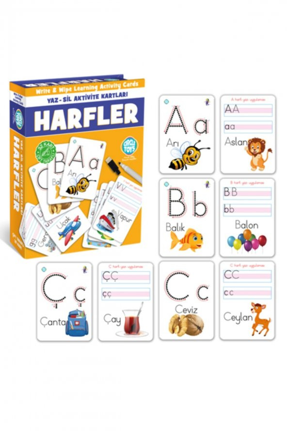 Yaz Sil Aktivite Kartları Çift Taraflı Harfler Öğretici Oyuncak Kart ürün görseli 1