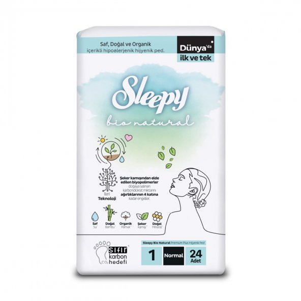 Sleepy Bio Natural Premium Plus Hijyenik Ped Normal 24x4 96 Adet Ped ürün görseli 1