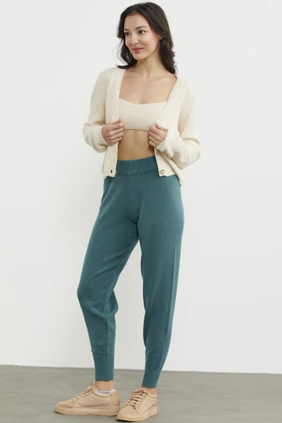 Jogger Triko Pantolon - Yeşil - Resim 4