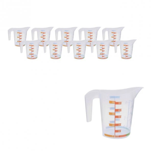 Kulplu Plastik Beher 500 ml - 10 Adetlik Set - Renkli Skala - Gıda İle Temasa Uygundur ürün görseli 1
