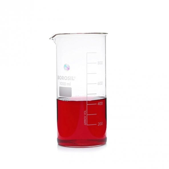 Cam Beher 1000 ml Uzun Form - Isıya ve Kimyasala Dayanıklı Beaker ürün görseli 1
