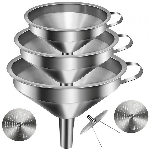 Paslanmaz Çelik Huni Filtreli 110,130,150 mm - 3 Adetlik Set ürün görseli 1