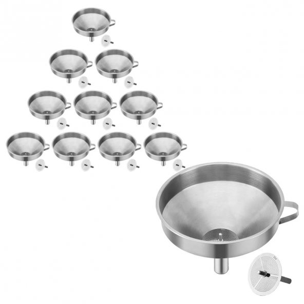 Paslanmaz Çelik Huni 150mm 10 Adetlik Set - Kulplu Filtreli ürün görseli 1