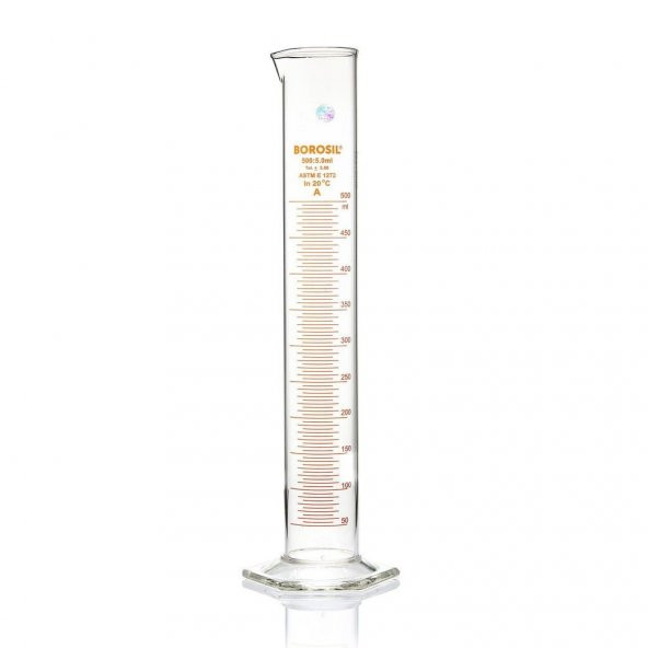 Cam Mezür 500 mL - Dereceli Silindir Sertifikalı - %100 Borosilikat -  Taksimat:5.0ml ürün görseli 1