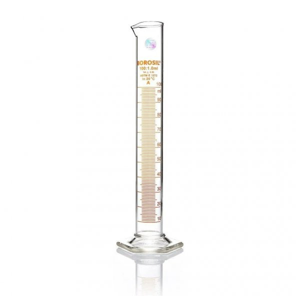 Cam Mezür 100 ml - Dereceli Silindir Sertifikalı - %100 Borosilikat - Altıgen Taban -Taksimat:1.0mL ürün görseli 1