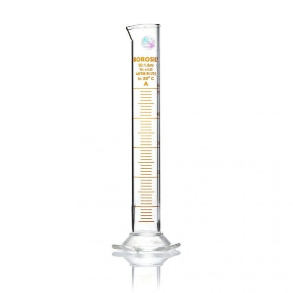 Cam Mezür 50 ml - Dereceli Silindir Sertifikalı - %100 Borosilikat - Altıgen Taban - Taksimat:1.0ml ürün görseli 1