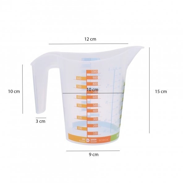 Kulplu Plastik Beher 1000 mL - Renkli Ölçüm Skalası ürün görseli 1