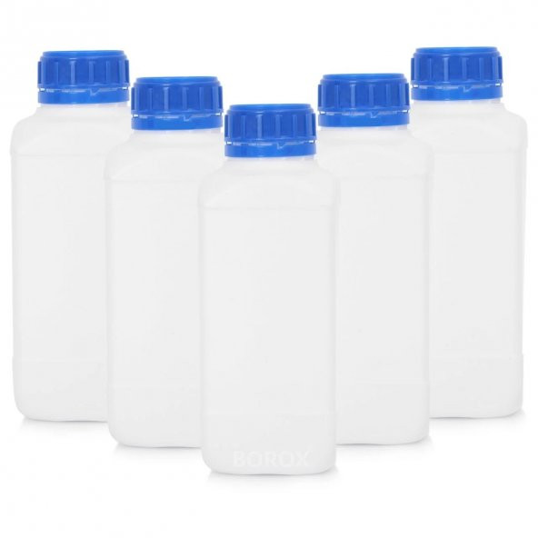 Plastik Kare Şişe 1000 ml - Mavi Kapaklı - 5 Adetlik Set ürün görseli 1