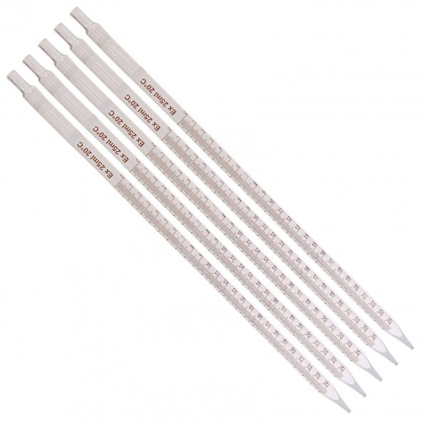 Serolojik Pipet 25 mL - %100 Borosilikat  (Dayanıklı) Cam -  5 Adetlik Set - Taksimat:0.1ml ürün görseli 1