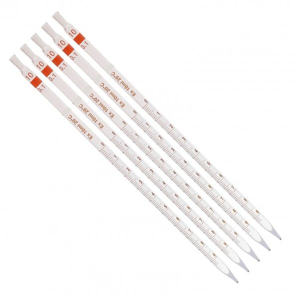 Serolojik Pipet 10 mL 100 Borosilikat  (Dayanıklı) Cam - 5 Adetlik Set - Taksimat:0.1ml ürün görseli 1