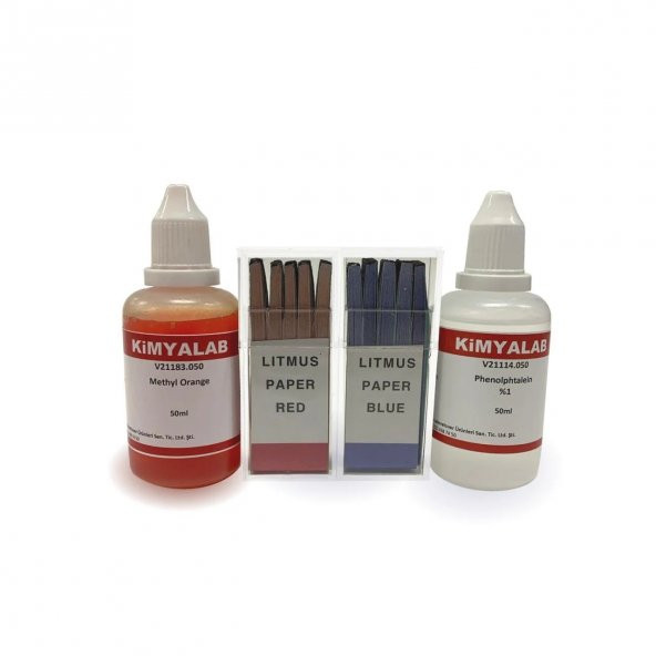 pH Test Kiti 4lü Set - Turnusol Kağıdı Mavi+Kırmızı - Metiloranj - Fenolftalein ürün görseli 1