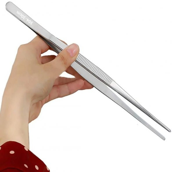 Penset 30cm Paslanmaz Çelik - Aşçı Cımbızı Düz-Küt Uç - Kimyasal ve Isıya Dayanıklı ürün görseli 1