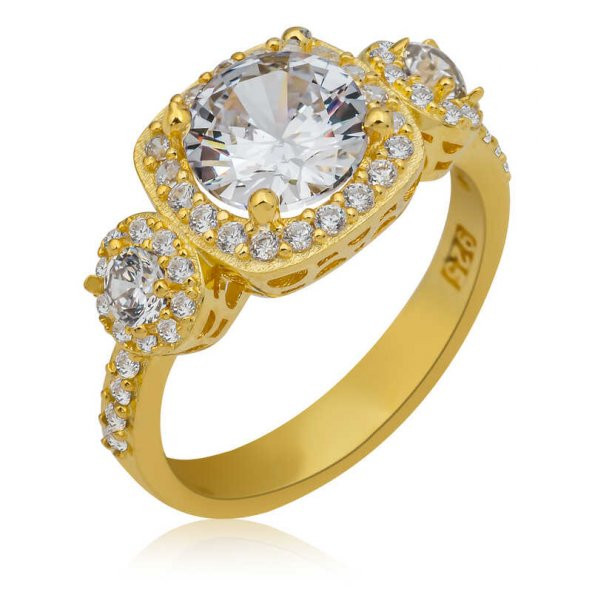 Gümüş Gold Kare Montür Tek Taş Kadın Yüzük SL5086 ürün görseli 1
