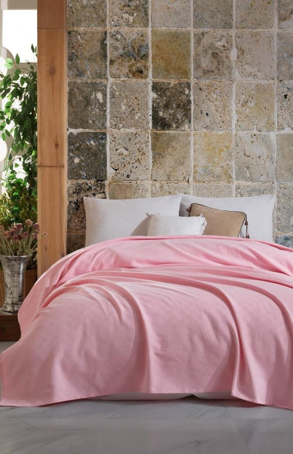 T.Concept %100 Pamuk Çift Kişilik 200x240 Cm Pike Pembe ürün görseli 1