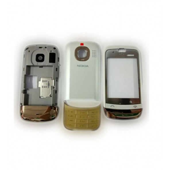 Nokia C2-03 Kasa Kapak Tuş Takımı C2-03 Uyumlu Gold Beyaz Renk Orta Kasa Ön Kapak Arka Kapak Tuş Takımı ürün görseli 1
