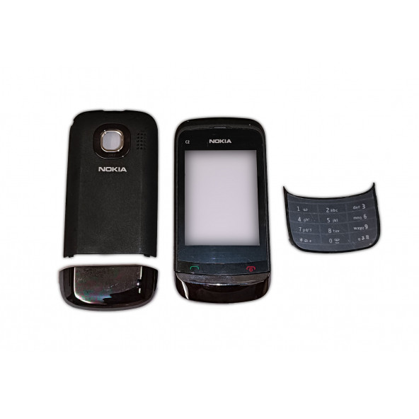 Nokia C2-06 Kapak Nokia C2-06 uyumlu Siyah ön Kapak Arka Kapak Tuş Takımı ürün görseli 1