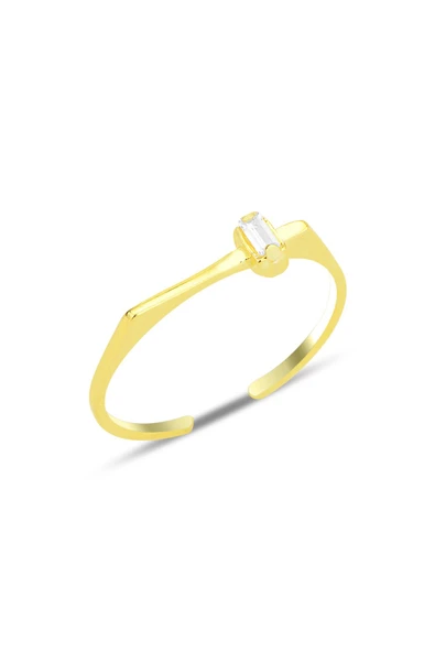 Gümüş altın yaldızlı zirkon baget tek taşlı alttan ayarlanabilir yüzük SGTL12237GOLD ürün görseli 1