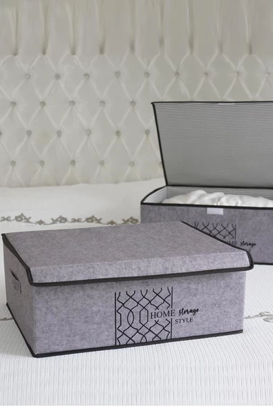 Keçe Kapaklı Çok Amaçlı Baza Kutu Gri 50x40x19cm ürün görseli 1